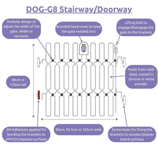 DOG-GATE Plus Stairway/Doorway - Width (83cm - 93.5cm - 103cm) Height (88cm - 120cm)