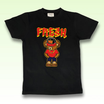 Black T-shirt with Embroidered Bear