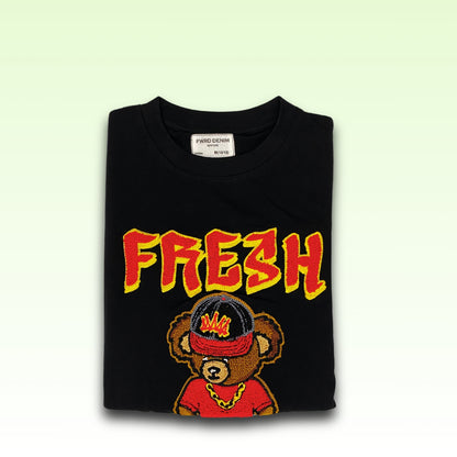 Black T-shirt with Embroidered Bear