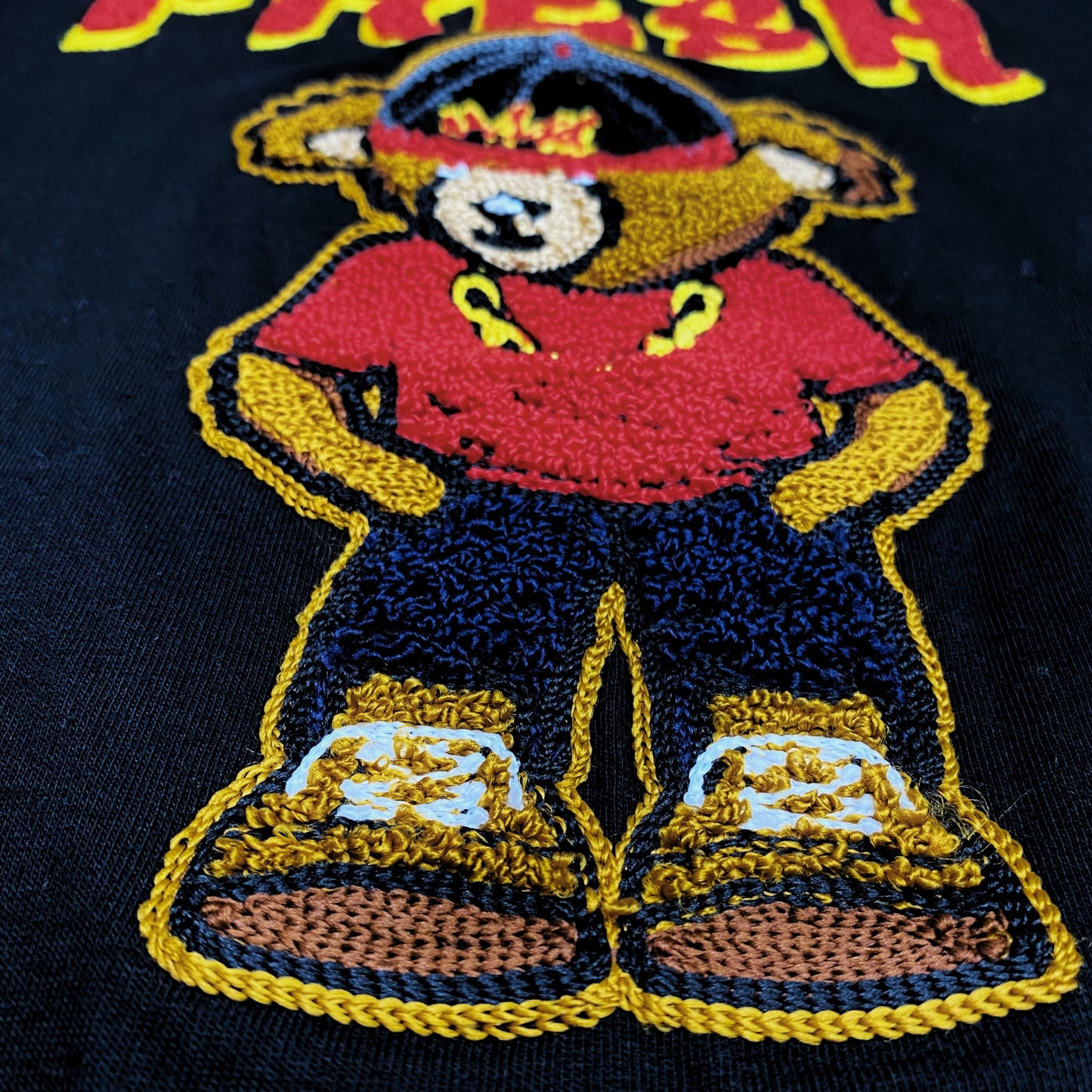 Black T-shirt with Embroidered Bear