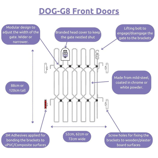 DOG-GATE Front Doors - Width (52cm - 62cm - 72cm) Height (88cm - 120cm)