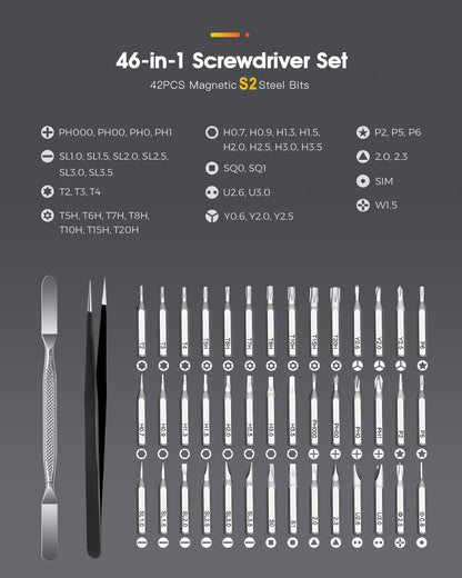 46-in-1 Precision Magnetic Screwdriver Set – Portable Repair Toolkit for Electronics & DIY
