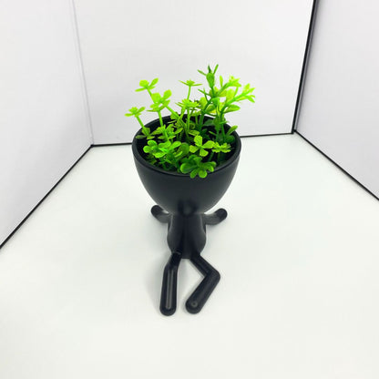 Sitting Stickman Figure Houseplant Holder with Succulent Planter Head