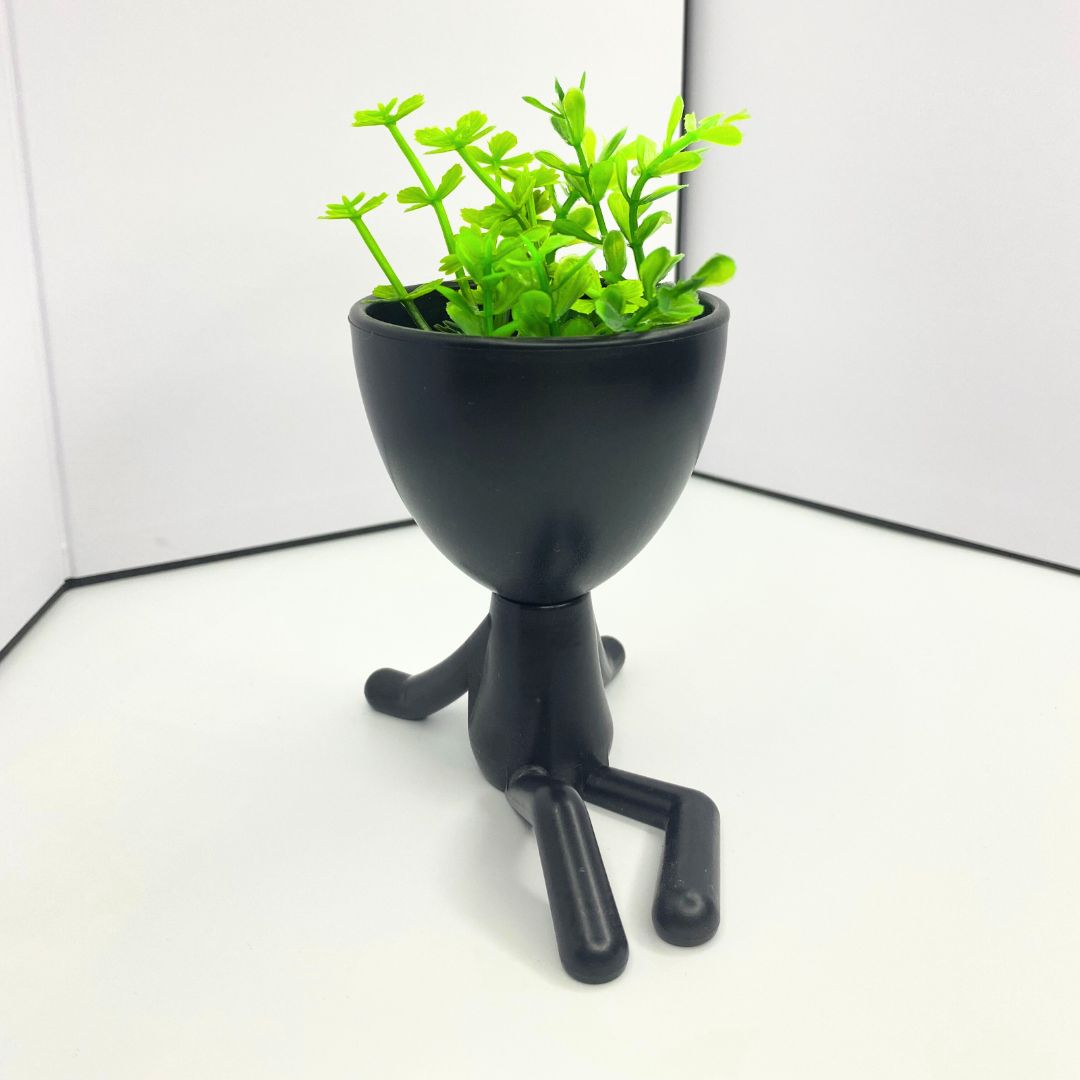 Sitting Stickman Figure Houseplant Holder with Succulent Planter Head