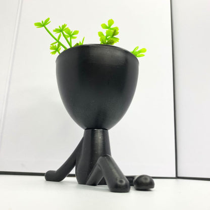 Sitting Stickman Figure Houseplant Holder with Succulent Planter Head