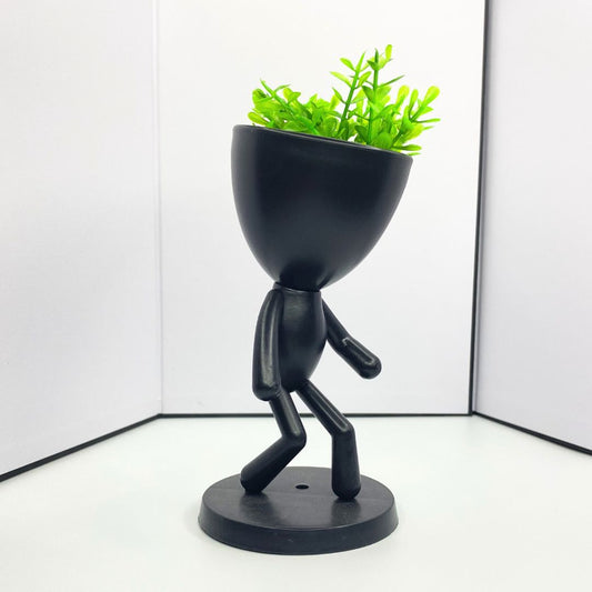 Walking Stickman Figure Houseplant Holder with Succulent Planter Head