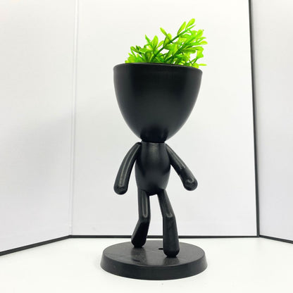 Walking Stickman Figure Houseplant Holder with Succulent Planter Head