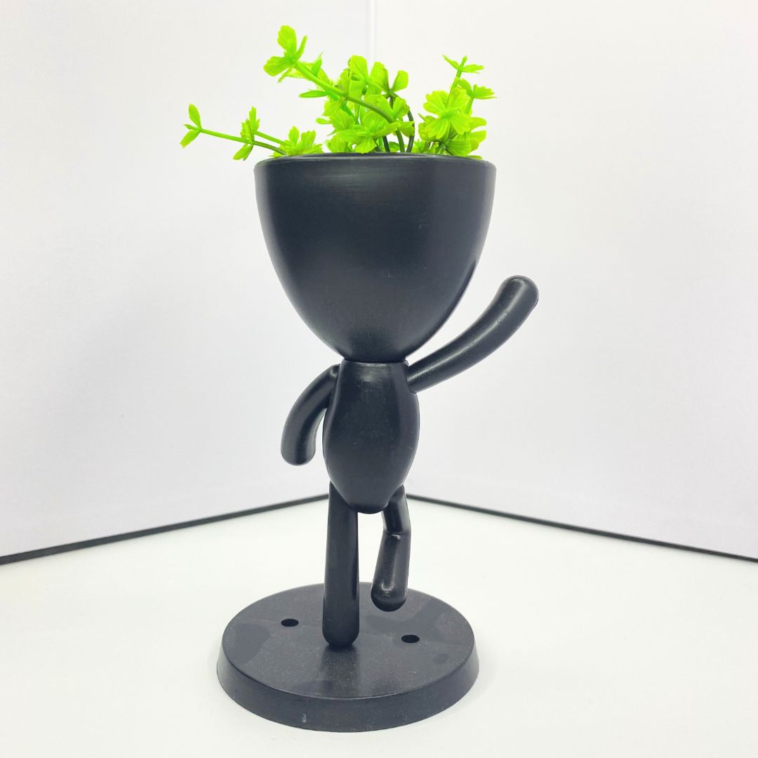 Waving Stickman Figure Houseplant Holder with Succulent Planter Head
